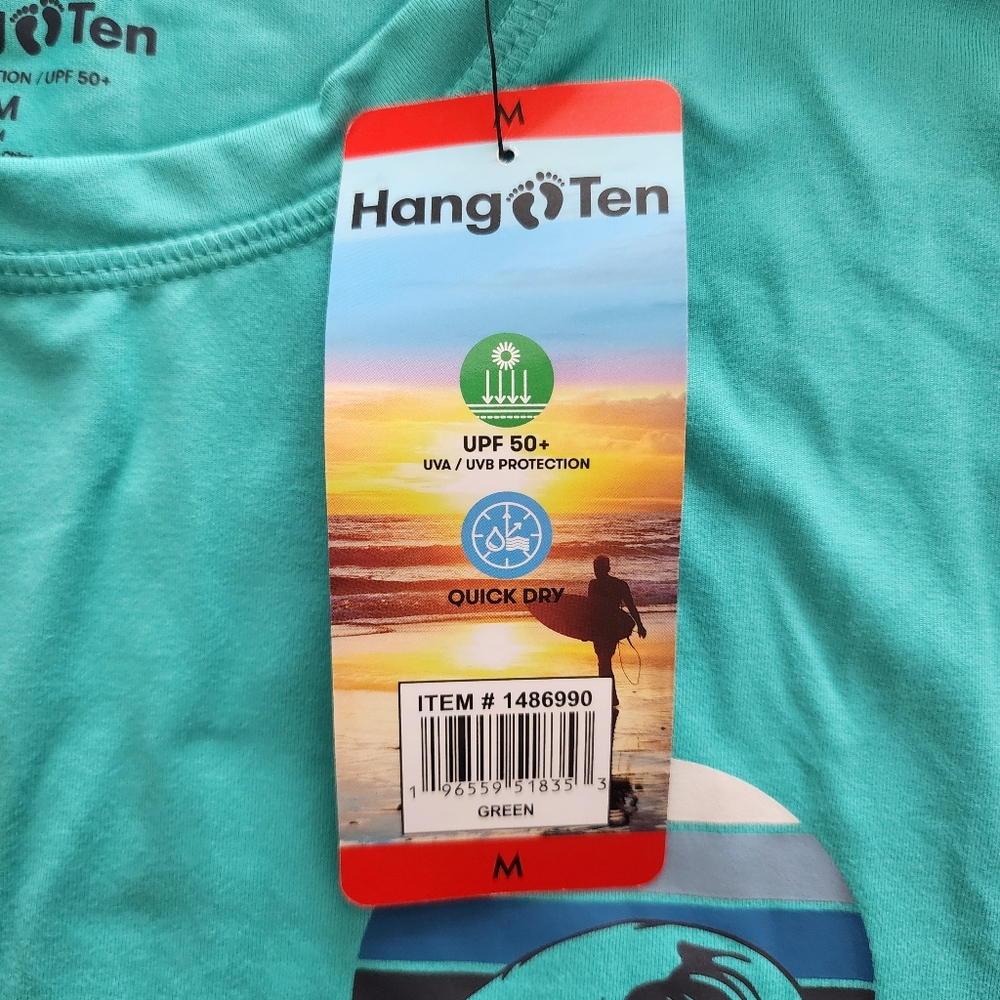 Hang Ten UPF 50+ Long Sleeve Sun Tee, Men's Size Medium, NWT - Green - Picture 7 of 11